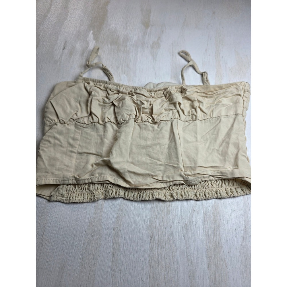 Sienna Sky Beige Ruched Smocked Crop Cami Top Boho Cottagecore Small/Medium